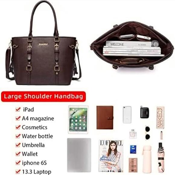 Montana West brown coated leather‎ large tote bag gold hardware - Picture 15 of 16